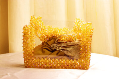 Golden Weave Beaded Shoulder Bag
